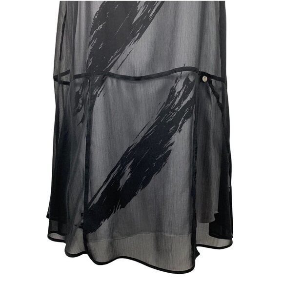 Mado Et Les Autres 44 Dress Sleeveless Black White Layered Feather Graphic Sheer - Picture 4 of 9